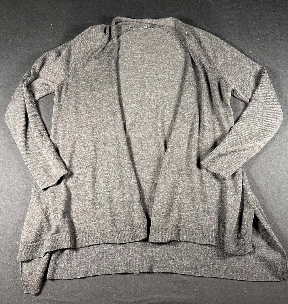 Eileen Fisher Womens L Cardigan Charcoal Grey 100% Merino Wool Open Front Top